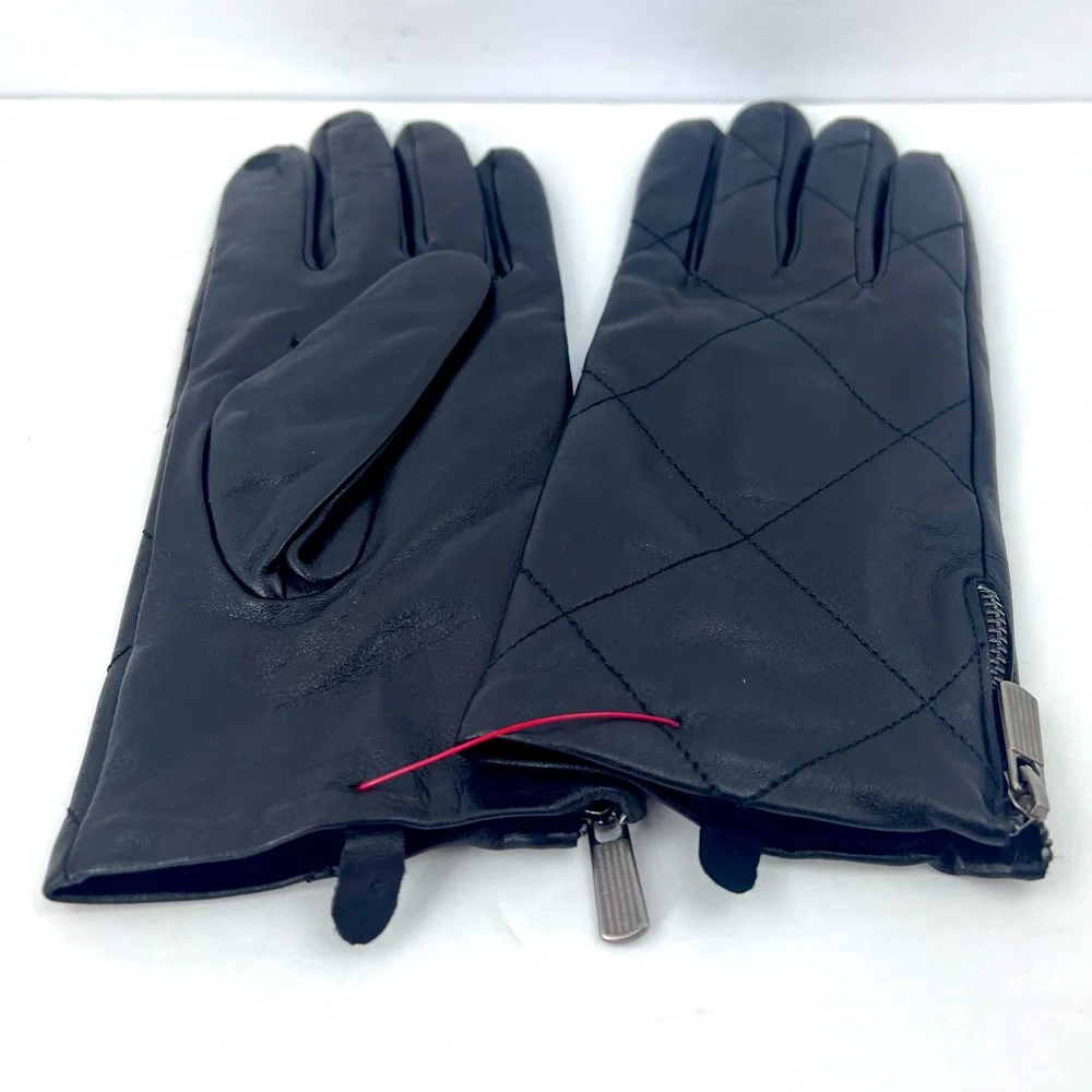 CHICO’s QUILTED DESIGN BLACK LEATHER GLOVES, INSIDE SUPER SOFT & WARM POLYESTER